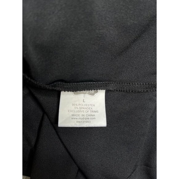 Mud Pie Black Dress Large Stretchy Knit 3/4 Sleeve Belted - Picture 9 of 9